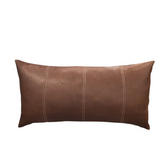 FAUX LEATHER LUMBAR PILLOW BROWN 24 X 12