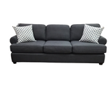 LIVING SPACES 3 SEATS WITH ROUND ARMS/2 ACCENT PILLOWS SOFA CHARCOAL 31H X 96W X 38D