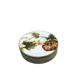 WILLIAMS SONOMA SET OF 8 SALAD PLATES "BOTANICAL PUMPKIN" HOLIDAY DECOR WHITE/ORANGE/GREEN 8.5 DIAM..