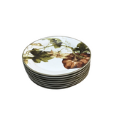 WILLIAMS SONOMA SET OF 8 DINNER PLATES "BOTANICAL PUMPKIN" HOLIDAY DECOR WHITE/ORANGE/GREEN 11" DIAM..
