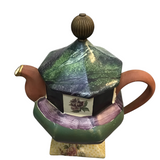 MACKENZIE-CHILDS "TORQUAY FRANK + MUSTARD" TEA POT DINNERWARE MULTICOLOR 12"H