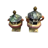MACKENZIE-CHILDS "TORQUAY FRANK + MUSTARD" SUGAR BOWL AND CREAMER DINNERWARE MULTICOLOR 6.5" 8"H