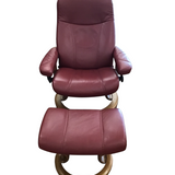 STRESSLESS RECLINER/SWIVEL "COPENHAGEN" CHAIR & OTTOMAN BURGANDY