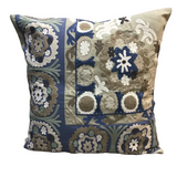POTTERY BARN EMBROIDERED PILLOW BLUE/WHITE/GREEN/TAUPE 24 X 24