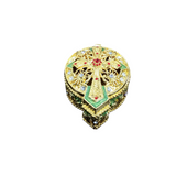 BEJEWELED CROSS TRINKET BOX HOME DECOR GOLD/BLUE 1"H