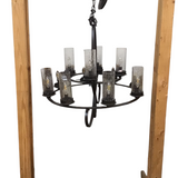 IRON WITH 12 LIGHTS/GLASS SHADES ("KALCO GRAYSON") CHANDELIER BROWN 32H X 30" DIAM...