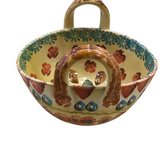 ITALIAN CERAMIC BASKET WITH FLOWER DESIGN DINNERWARE YELLOW/RED/BLUE 6.5H X 8.5W X 6D