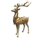 RESIN STANDING DEER WITH RHINESTONES HOLIDAY DECOR GOLD/RED/WHITE 12"H