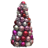 CHRISTMAS TREE ORNAMENT WITH GLASS BALLS HOLIDAY DECOR PINK/SILVER/RED 14"H