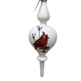 #2 GLASS CARDINAL & BEAD FINIAL ORNAMENT HOLIDAY DECOR WHITE/RED