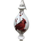 #3 GLASS CARDINAL & BEAD FINIAL ORNAMENT HOLIDAY DECOR WHITE/RED