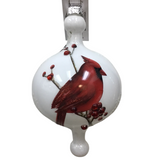 #1 GLASS CARDINAL & BEAD FINIAL ORNAMENT HOLIDAY DECOR WHITE/RED