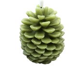 WAX LED PINECONE FLICKER FLAME CANDLE WITH TIMER HOLIDAY DECOR LIGHT GREEN 5.25