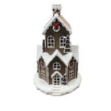 RESIN GINGERBREAD LED HOUSES WITH TIMER HOLIDAY DECOR WHITE/BROWN/RED 13"