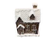 RESIN GINGERBREAD LED HOUSES WITH TIMER HOLIDAY DECOR WHITE/BROWN/RED 6.25