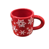 CERAMIC EMBOSSED SNOWFLAKE MUG HOLIDAY DECOR RED/WHITE 4"