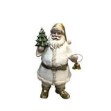 RESIN SANTA WITH TREE & BELL HOLIDAY DECOR WHITE & GOLD 7.5