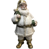 RESIN SANTA WITH WREATH & PACKAGE HOLIDAY DECOR WHITE & GOLD 9"