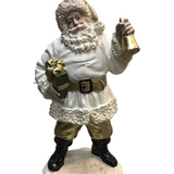 RESIN SANTA WITH TREE & BELL HOLIDAY DECOR WHITE & GOLD 12.25