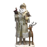 RESIN SANTA WITH CARDINAL OWL & REINDEER HOLIDAY DECOR CREAM/WHITE/RED 15.25