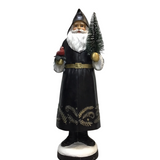 RESIN COAT SANTA HOLDING CARDINAL HOLIDAY DECOR BLACK 15.5