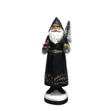 RESIN COAT SANTA HOLDING CARDINAL HOLIDAY DECOR BLACK 11"