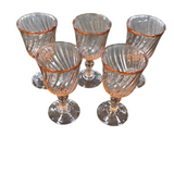 SET OF 5 SWIRL DESIGN WINE GLASSES CRYSTAL PINK 5.5H
