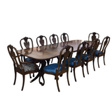 ETHAN ALLEN TABLE/2 LEAVES/TABLE PAD/10 CHAIRS DINING ROOM SET MAHAGONY 29.5H X 74L X 46W