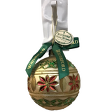 WATERFORD ROUND ORNAMENT WITH POINSETTIAS/LATTTICE DESIGN HOLIDAY DECOR 4"