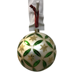 WATERFORD ROUND ORNAMENT WITH POINSETTIAS HOLIDAY DECOR GREEN/WHITEGOLD 4.5"