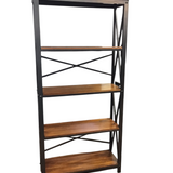 METAL/WOOD WITH 3 SHELVES BOOKSHELF BOOKCASE BROWN/BLACK 72H X 34W X 13D