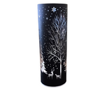 LASER ENGRAVED WINTER SCENE LED ROTATING CYLINDERS WITH TIMER HOLIDAY DECOR BLACK 10"
