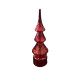 ROTATING RIBBED MERCURY GLASS LED TREE HOLIDAY DECOR RED 13.5"