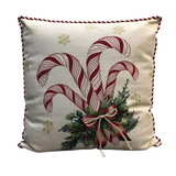 CANDY CANE SQUAREWITH STRIPED PIPING PILLOW CREAM/GOLD 20"