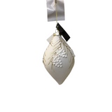 OVAL GLITTERED PINE SPRING GLASS ORNAMENT HOLIDAY DECOR WHITE
