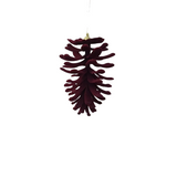 VELVET FLOCKED OPEN PINECONE ORNAMENT HOLIDAY DECOR BURGANDY 5.5"