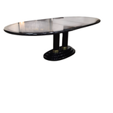 HENREDON OVAL TOP WITH PEDESTAL AND LEAF DINING TABLE BROWN/BLACK 29.5H X 44W X 75L