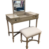ASHLEY VANITY WITH MIRROR & STOOL ACCENT PIECE OAK 30H X 38W X18D