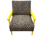 VINTAGE UPHOLSTERED WITH ZEBRA PRINT ACCENT CHAIR YELLOW/BLACK/TAN 29H X 24W X 26D