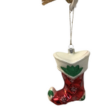 MARQUIS WATERFORD STOCKING WITH GLITTER ORNAMENT HOLIDAY DECOR RED/WHITE/GREEN 5"