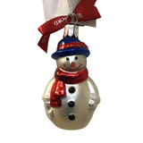 SNOWMAN ORNAMENT HOLIDAY DECOR WHITE/BLUE/RED 3.5"