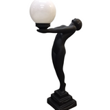 STATUE OF LADY HOLDING BALL LAMP/LIGHTING BLACK/WHITE 29.5H