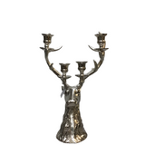 DEER BUST 4 TAPER CANDELABRA HOLIDAY DECOR SILVER 17.5H X 10W