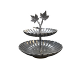 VINTAGE 2 TIER SCALLOPED SERVING STAND HOME ACCESSORIES PEWTER 13"H