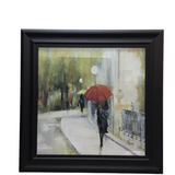 FRAMED "THE GIRL WALKING IN THE RAIN" ART BROWN/MULTICOLOR 24 X 24