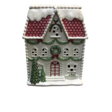 GLITTERED RESIN LED CHRISTMAS HOUSE WITH TIMER HOLIDAY DECOR BLUE/RED/WHITE 12"