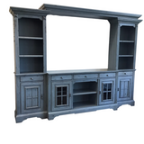 4 PC WITH SHELVES/DRAWERS/DOORS ENTERTAINMENT CENTER/WALL UNIT BLUE 82H X 110W 17D