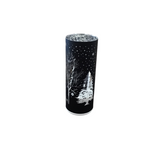 LASER ENGRAVED WINTER SCENE LED ROTATING CYLINDERS WITH TIMER HOLIDAY DECOR BLACK 8"