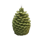 WAX LED PINECONE FLICKER FLAME CANDLE WITH TIMER HOLIDAY DECOR LIGHT GREEN 6"
