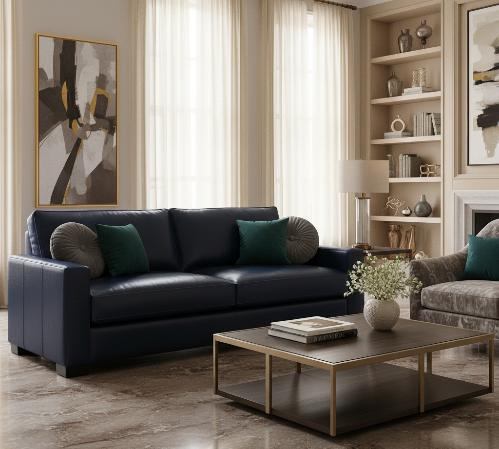 Monroe Sofa in Deep Blue Leather